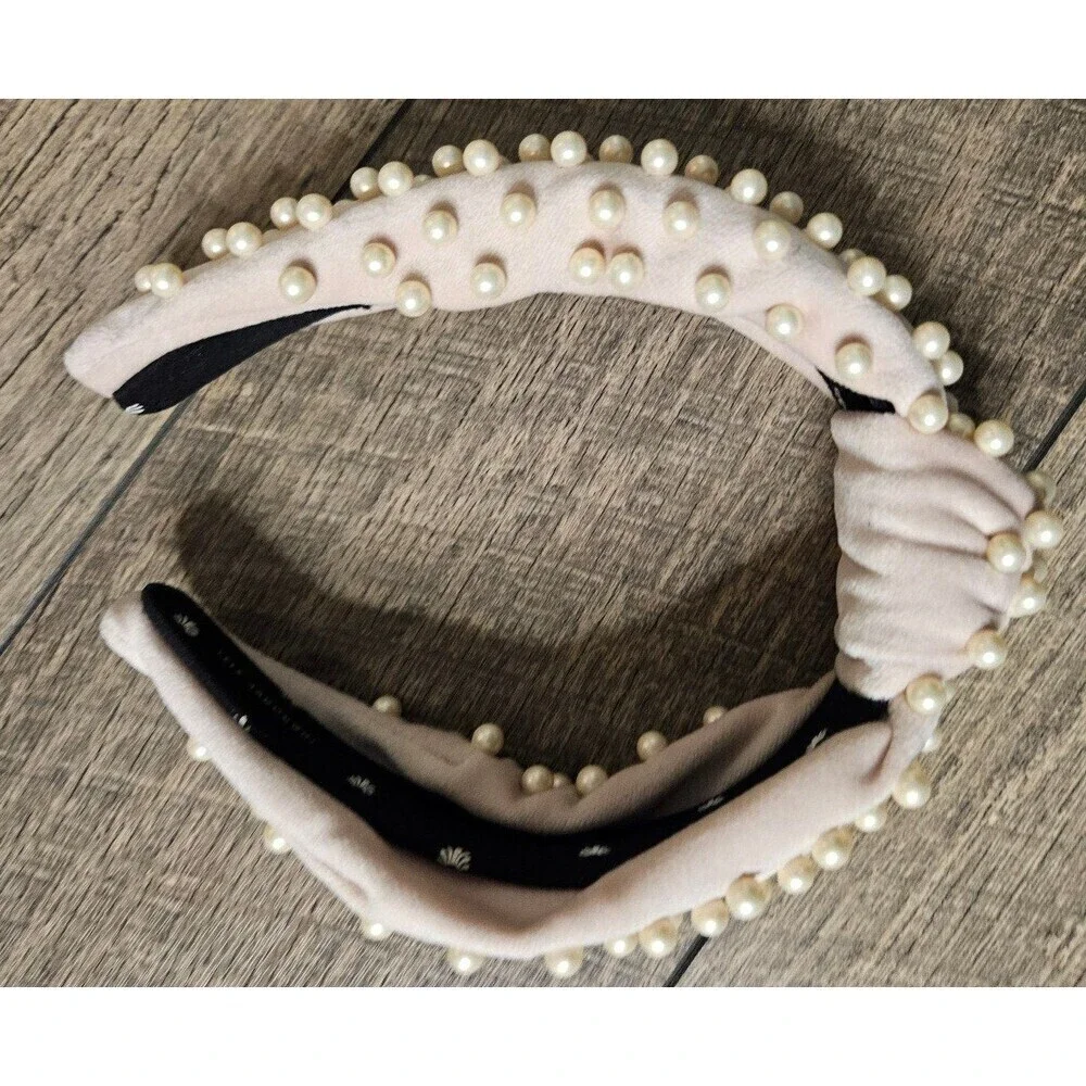 Lele Sadoughi Light Pink Pearl Velvet Headband